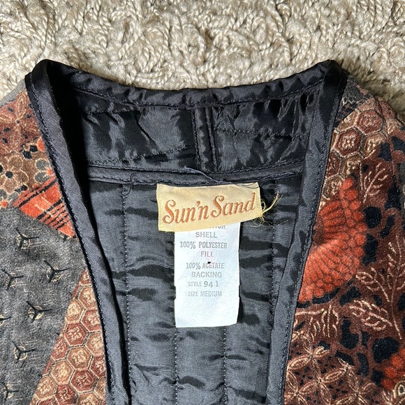 VTG Sun’n Sand Black & Brown Velvet Blazer with Ornate Pattern Size Medium - Picture 5 of 8